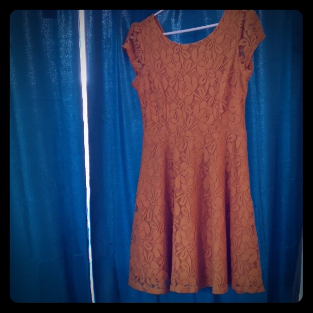 Golden yellow lace skater dress